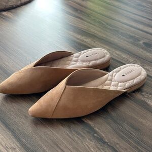 Birdies The Swan Camel Tan Suede Mules